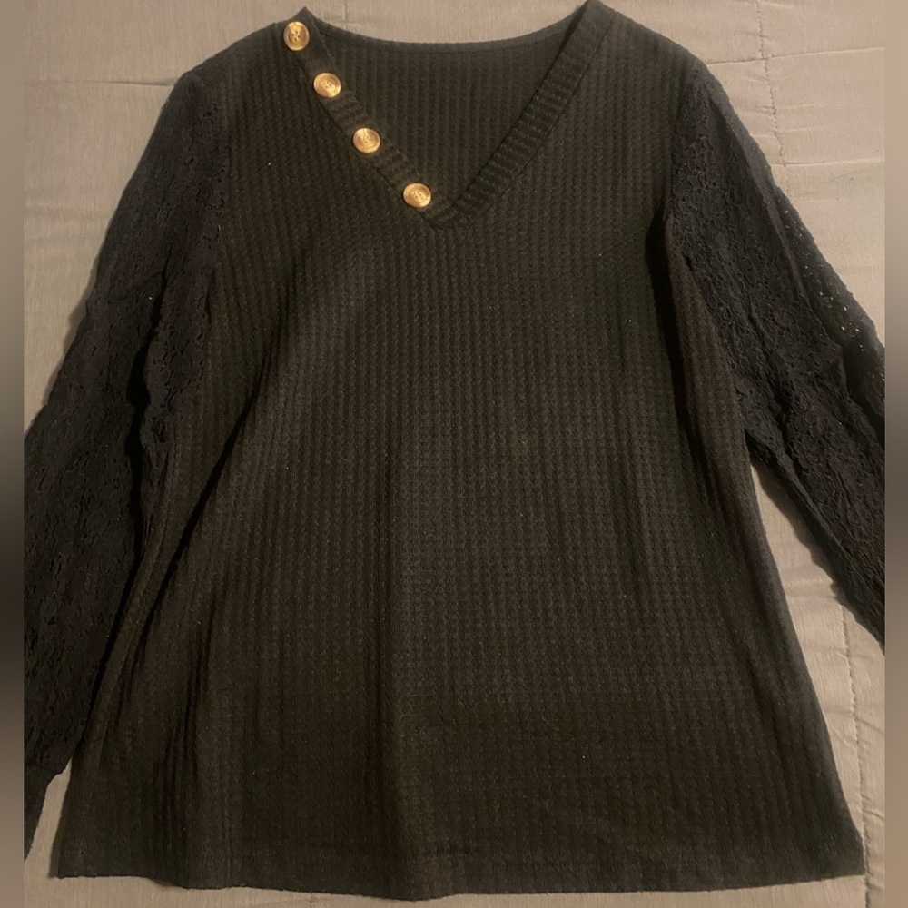 SHEIN Black Sweater with Gold Buttons